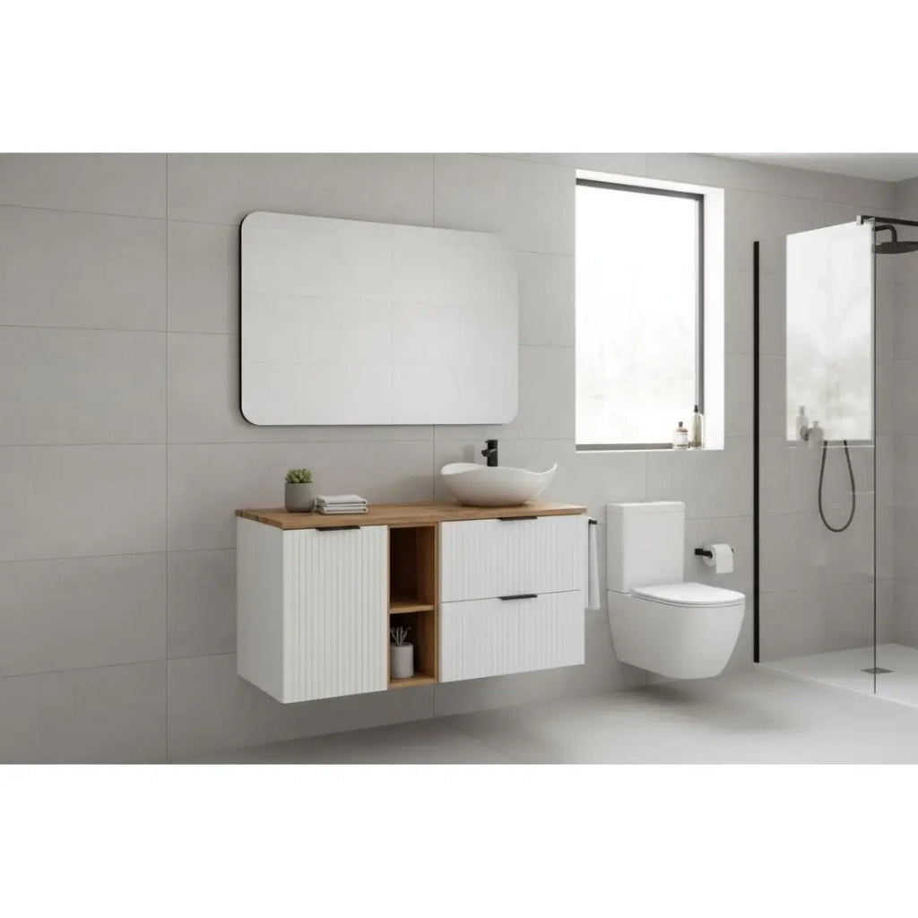 Set da bagno NOXERA 120 cm – Mobile sotto lavabo, piano per lavabo, lavabo da appoggio e mobili contenitori