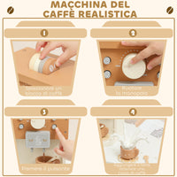 Macchina del Caffè Giocattolo per Bambini con Accessori in Legno Marrone