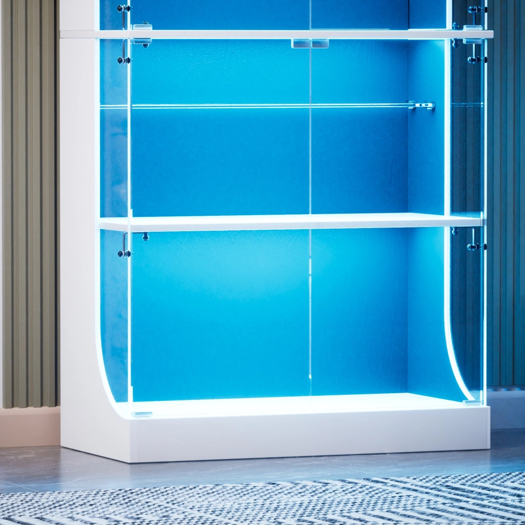Vetrina in vetro con LED a 3 colori, sensore di movimento e ricarica USB, per soggiorno, bianco, 80 × 35 × 165 cm