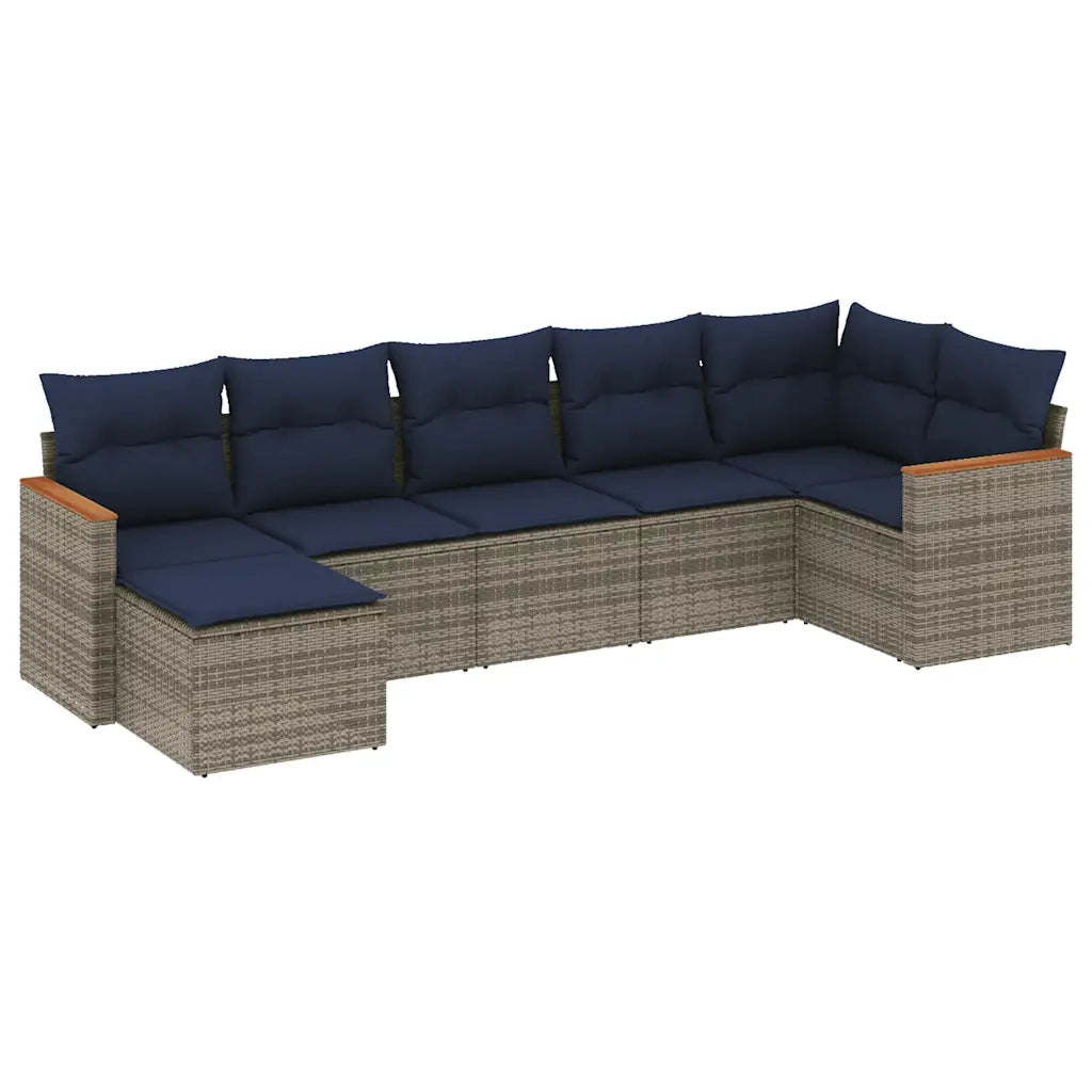 Set Divani da Giardino 7 pz con Cuscini Grigio in Polyrattan 3226194