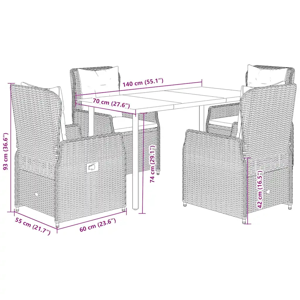 Set da Pranzo da Giardino 5 pz con Cuscini Beige in Polyrattan