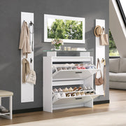 Set Mobili Ingresso 4 Pezzi Scarpiera Bianco Lucido Specchio e Appendiabiti
