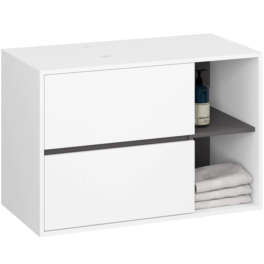 Mobile bagno senza lavabo VAMI sospeso Bianco, Grigio Grafite 90 cm 2 cassetti 90x45,5x60 cm