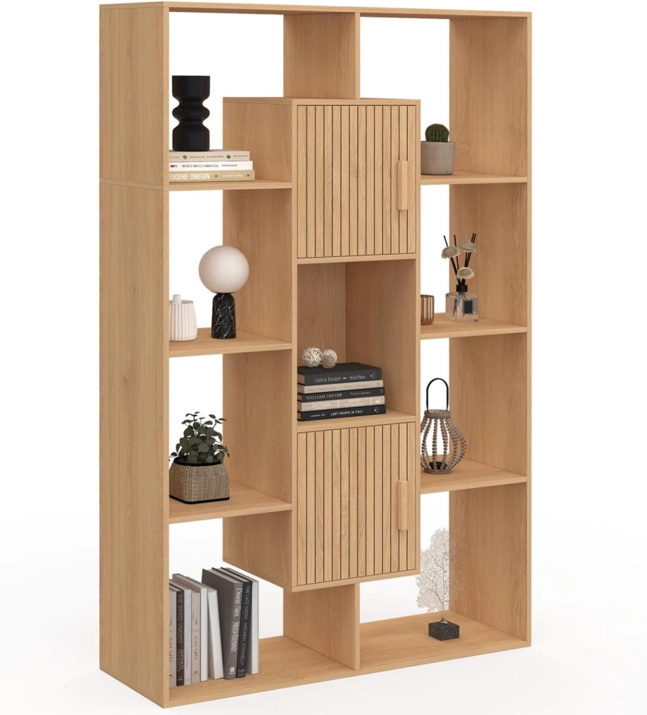 Libreria Colette con 11 scomparti e 2 scomparti Juliette effetto doghe 143 cm