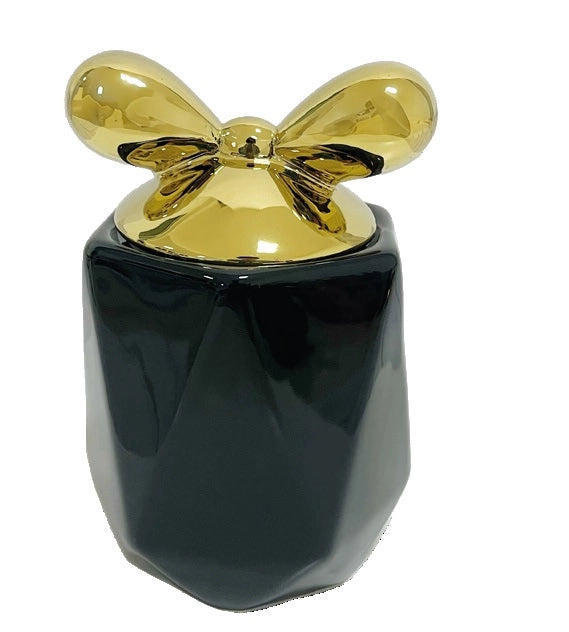 1 Pezzo Barattolo da Cucina in Porcellana con Fiocco Nero e Oro 1100 ml