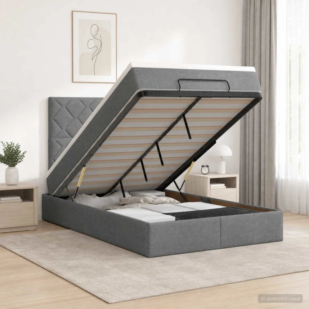 Letto Ottomano con Materasso e LED Grigio Scuro 120 x 190 cm 3458139