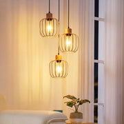 ZMH Lampada a Sospensione 3 Luci Grigio Legno Rotonda E27 Moderna per Soggiorno Cucina Isola Corridoio Senza Lampadina