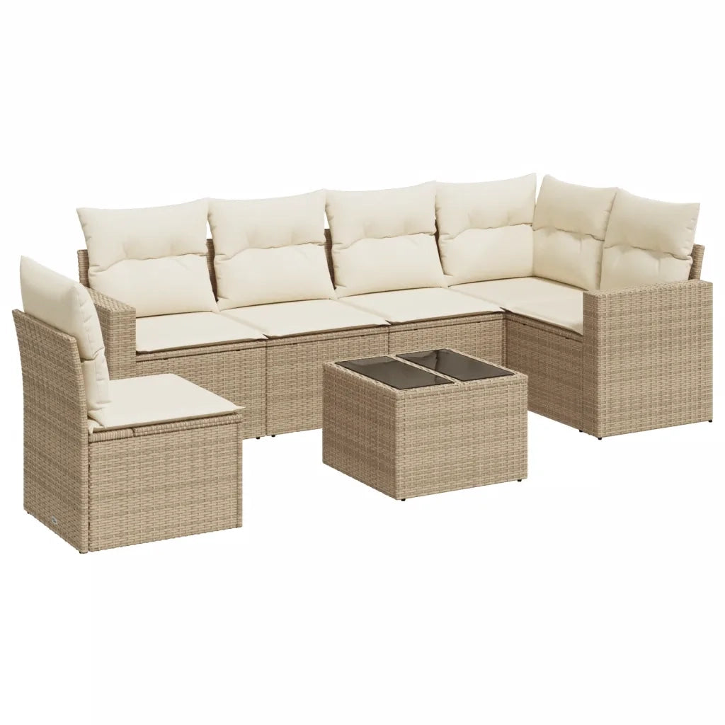 Set Divani da Giardino 7 pz con Cuscini Beige in Polyrattan 3219028