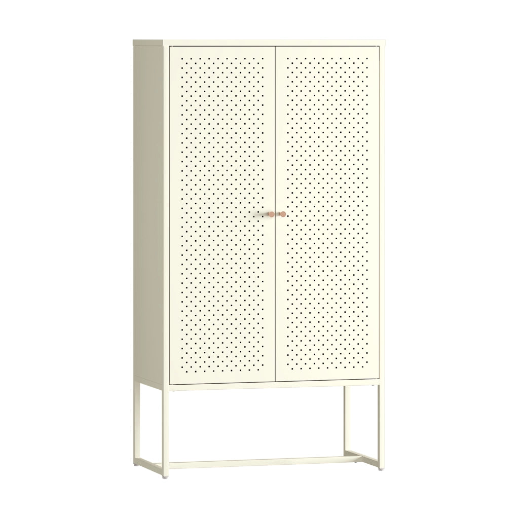Mobile Contenitore Viitasaari Credenza Alta a 2 Ante e Ripiani 150 x 80 x 40 cm - Bianco Crema [en.casa]