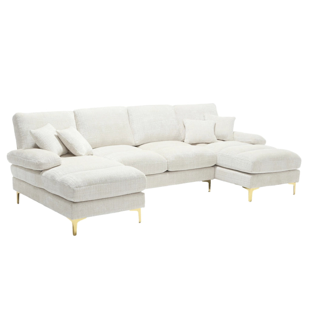 Divano a U 272x136x88 cm con due sedute reclinabili in chenille beige