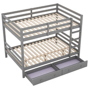 Letto a castello per bambini 140 × 200 cm con cassetti; scala e barriere alte; senza materasso; grigio