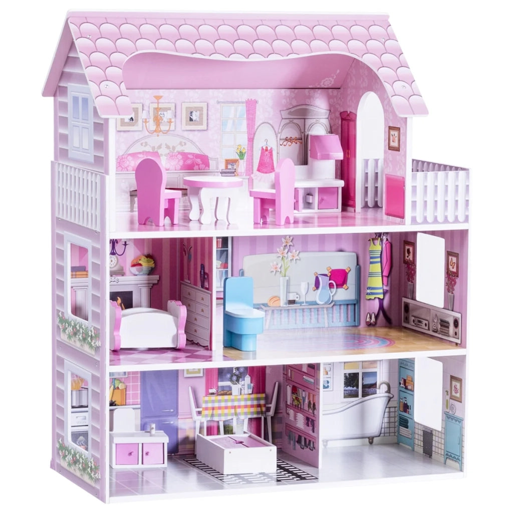 Casa delle bambole rosa 62 x 27 x 70 cm 3 piani con accessori decorazione moderna in MDF rosa 20_0020784