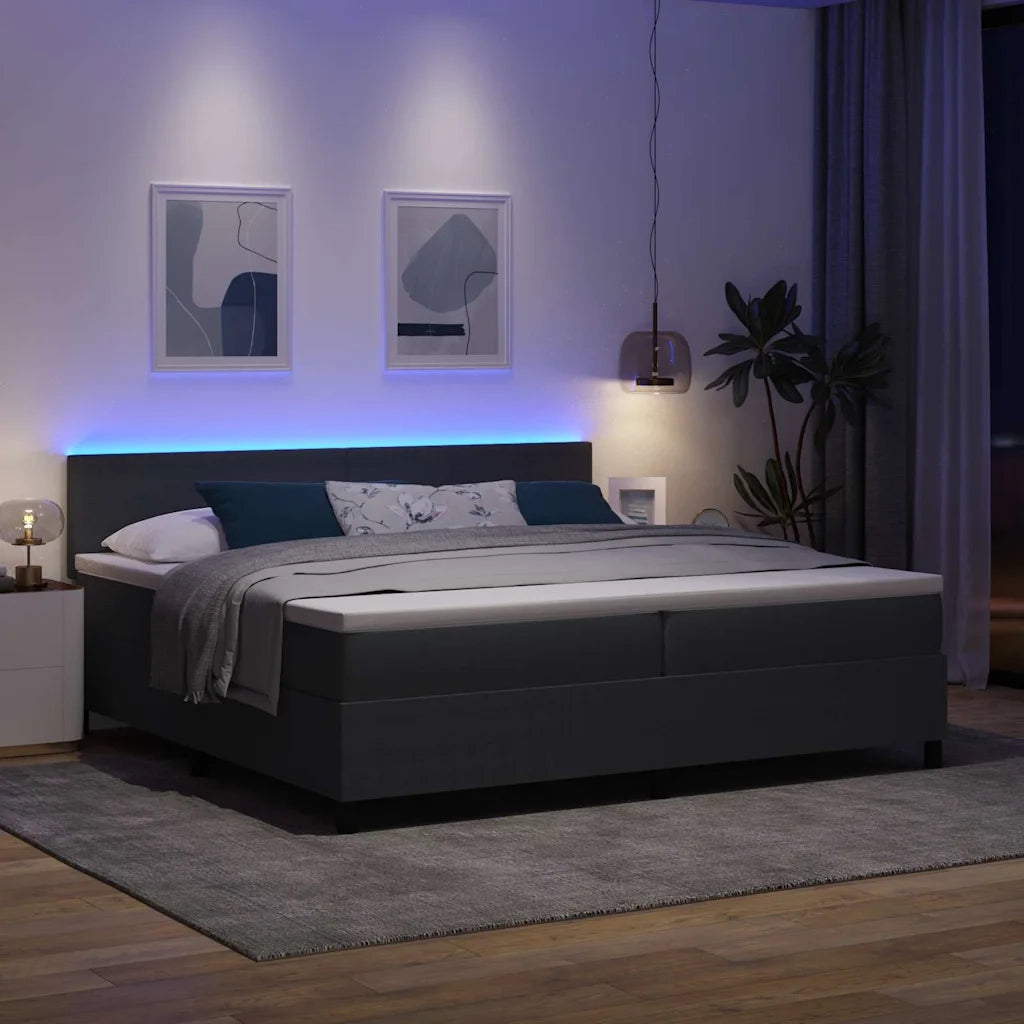 Letto a Sorgente LED Grigio Scuro e Bianco 200 x 200 cm 3337616