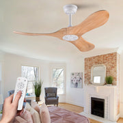 Ventilatore da soffitto in legno con telecomando; motore DC silenzioso; 6 velocità; bianco e naturale