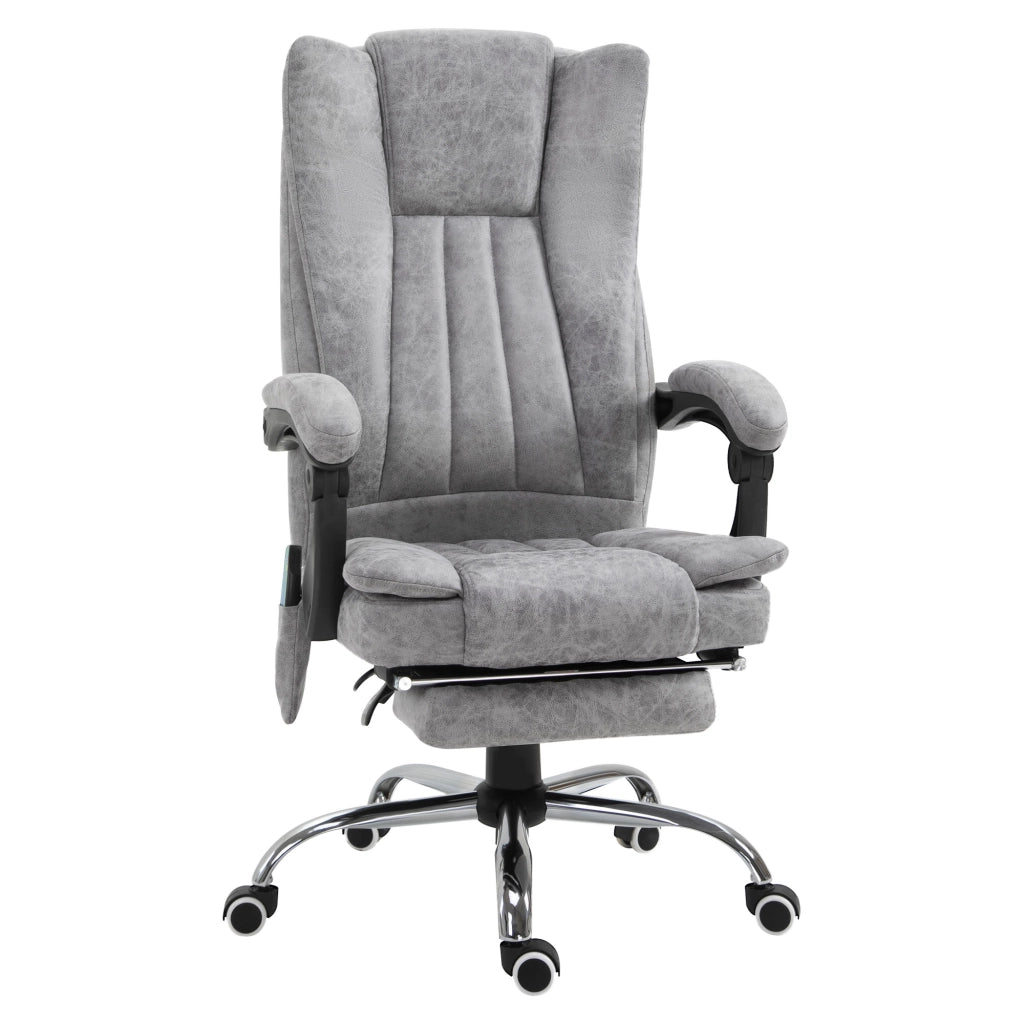 EasyComfort Sedia da Ufficio Massaggiante e Riscaldante ad Altezza Regolabile, Poltrona con Poggiapiedi, Sedia Ergonomica in Microfibra, 62x70x113-120 cm, Grigio