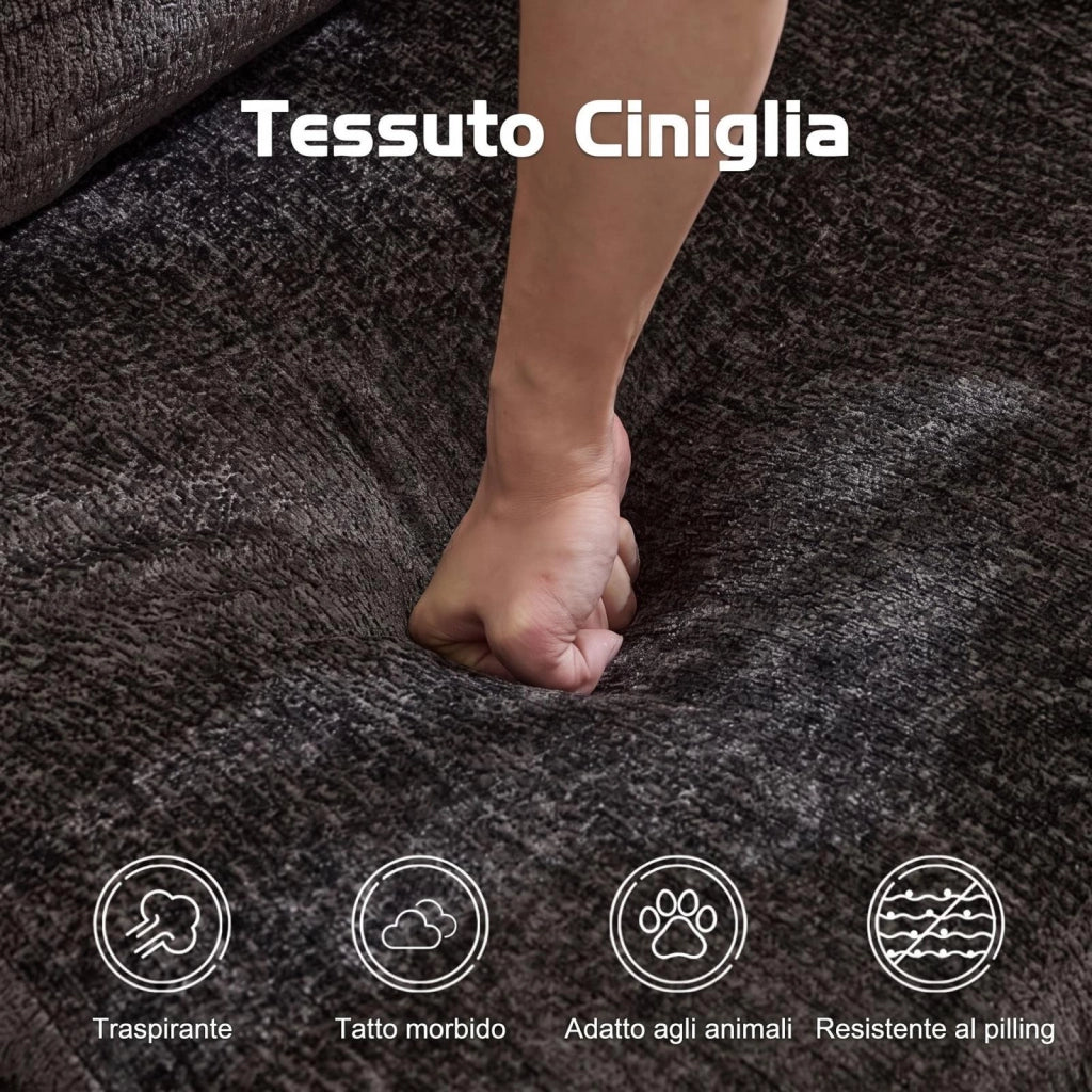Divano compatto, divano letto pieghevole, moduli senza struttura, tessuto chenille, nero