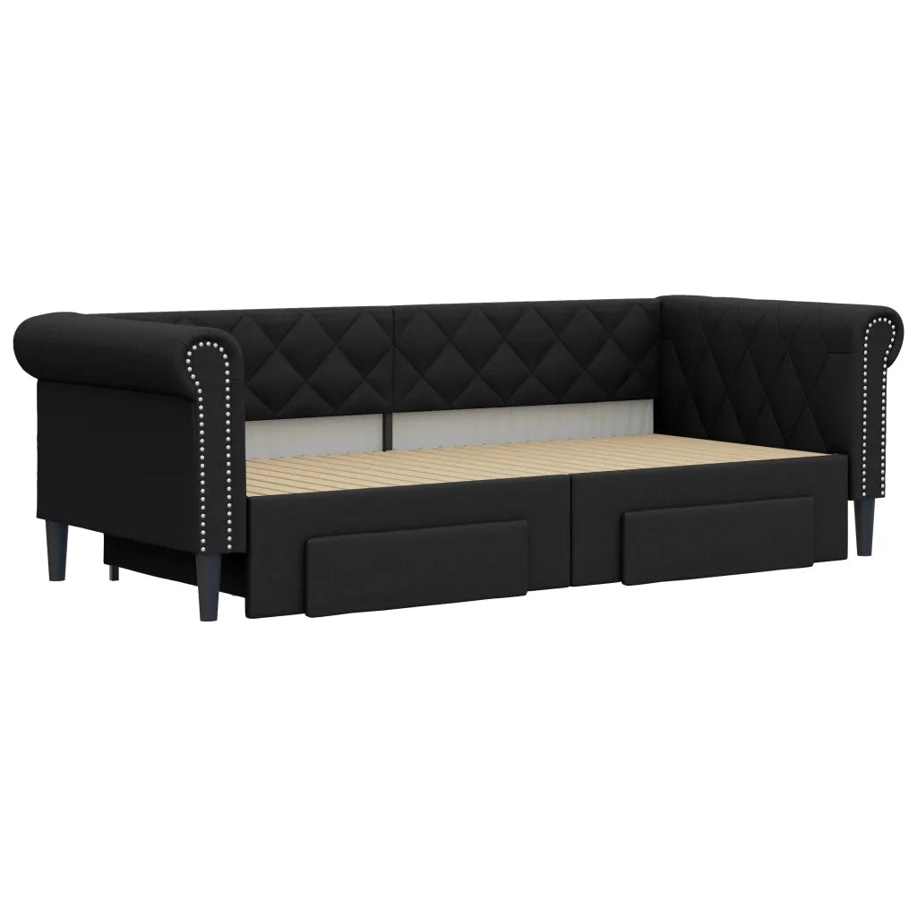 Divano Letto Estraibile con Cassetti-Sofa Letto-Daybed Nero 90x200 cm Similpelle