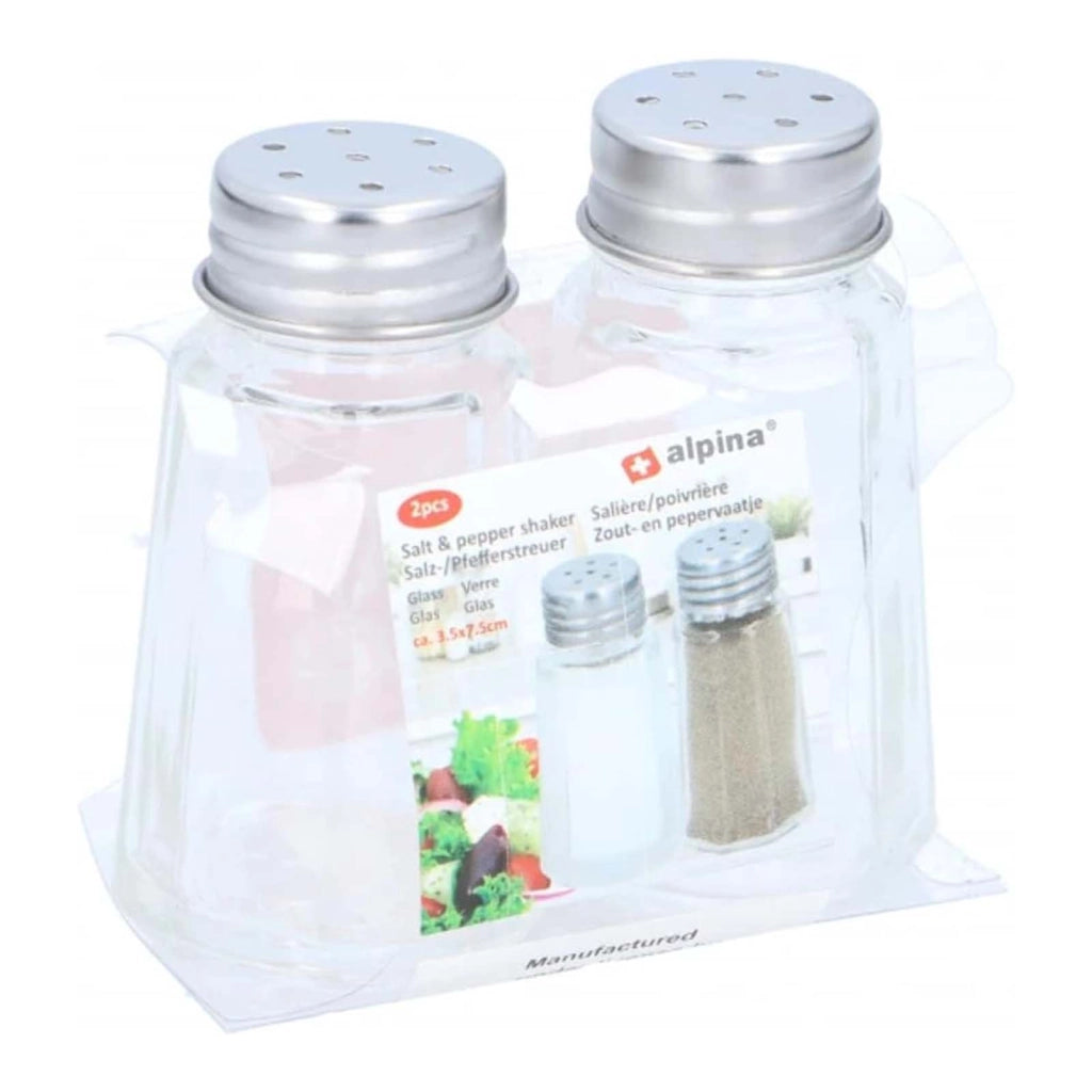 Set Saliera e Pepiera in Vetro 2 pezzi con Coperchio in Metallo Avvitato Pratico Trasparente Alpina