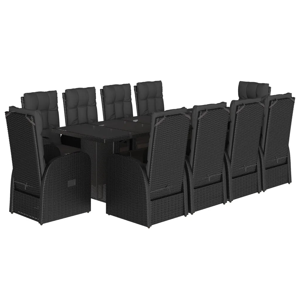 Set da Pranzo da Giardino 11 pz con Cuscini in Polyrattan Nero 3277642