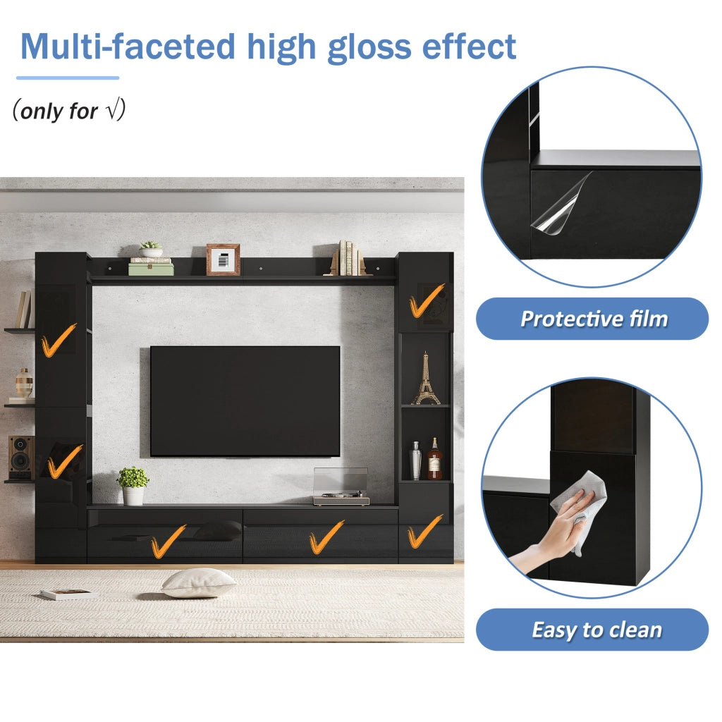 Parete TV con pensile integrato; 245x30x170 cm; MDF; nero