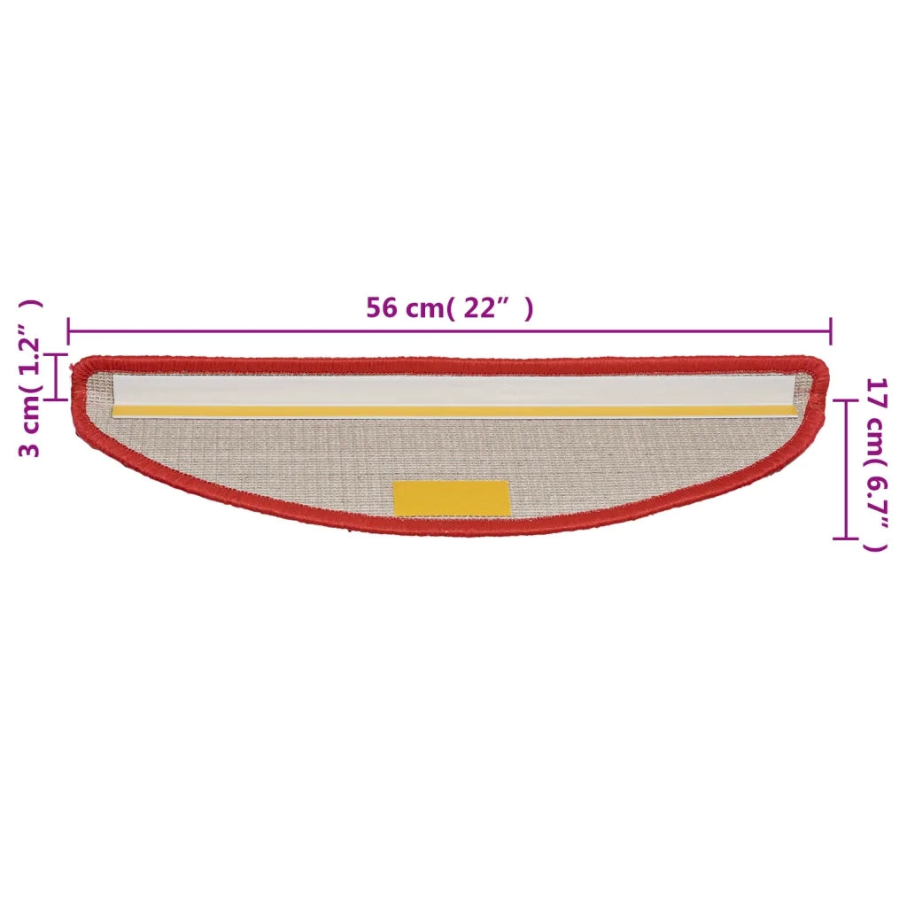 Tappetini per scale 15 pz 56x17x3 cm rossi semicircolari 133899