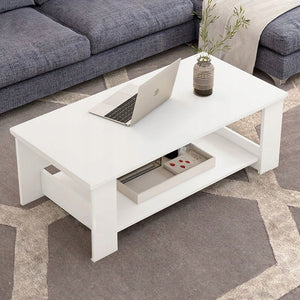 Panca tavolino bianco moderno con ripiano salotto loft grande 100 cm