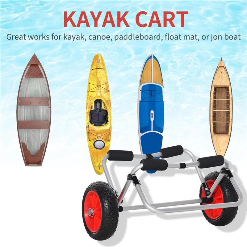 CARRELLINO DA SPIAGGIA PIEGHEVOLE PER KAYAK E CANOA CON PARAURTI, IN ALLUMINIO E NBR, 70X40X42 CM