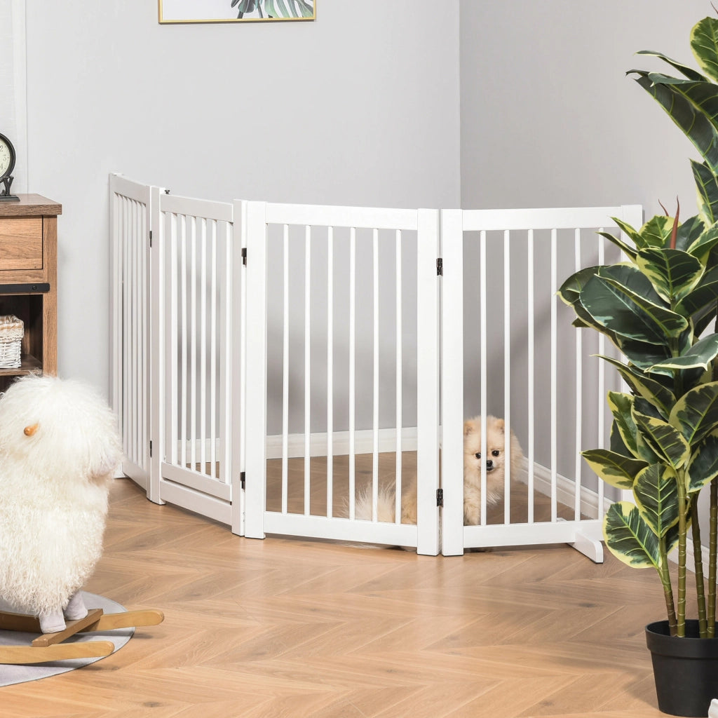 Barriera di sicurezza per cani pieghevole in legno per scale e porte ¨C zephmum ¨C 204x36x75 cm bianco