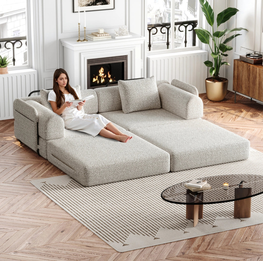 Divano letto singolo Chenille 2-in-1 con cassetto bracciolo e struttura in metallo