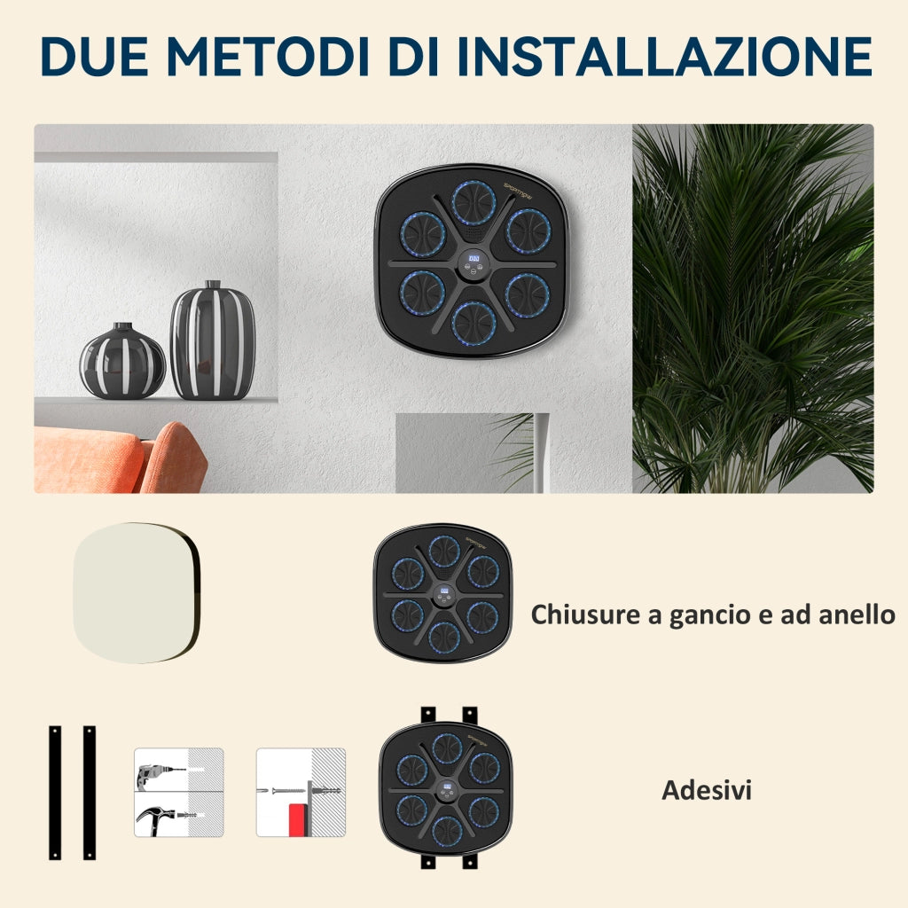 Boxing Machine Musicale a Parete con 9 Velocit¨¤, Connessione Bluetooth e Guanti, 41.8x44.6x7.5 cm, Nero e Blu