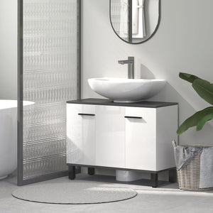 Mobile Sottolavabo da Bagno con Armadietto 2 Ante 80x34x60 cm Bianco Lucido