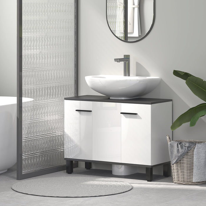 Mobile Sottolavabo da Bagno con Armadietto 2 Ante 80x34x60 cm Bianco Lucido