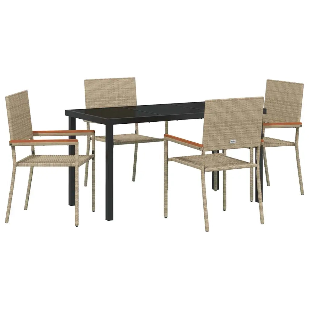 Set da Pranzo per Giardino con cuscino 5 pcs Beige polyrattan