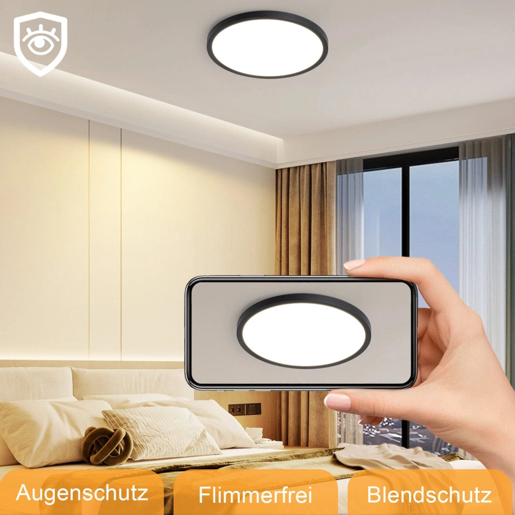 ZMH Lampada da soffitto plafoniera LED moderna rotonda nera 30cm per soggiorno corridoio