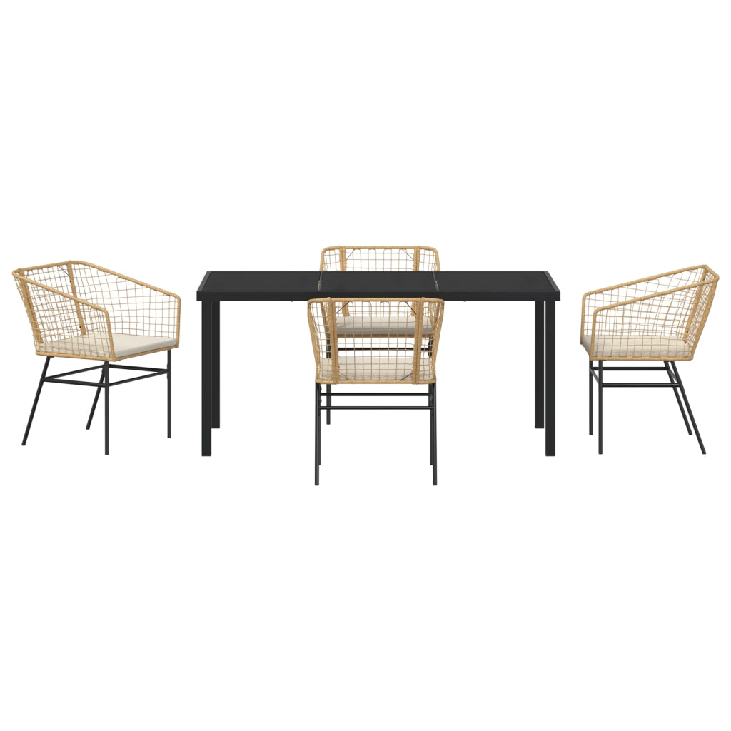 Set da Pranzo da Giardino 5 Pezzi con Cuscini Marrone Polyrattan