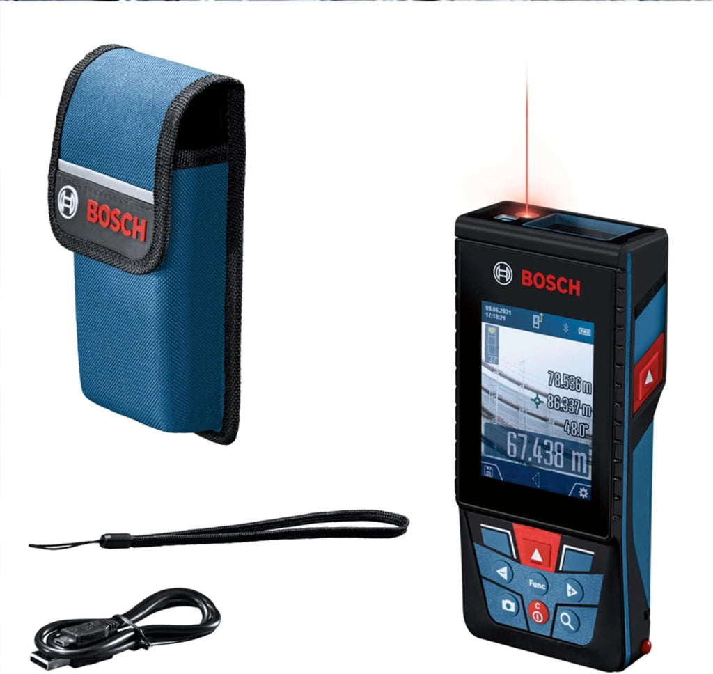 Bosch Professional Metro Laser Distanziometro Laser GLM 100-25 C (telecamera integrata, raggio d'azione: fino a 100 m, robusto, IP54, ± 1,5 mm*, 3 batterie AA, cinturino da polso, custodia)