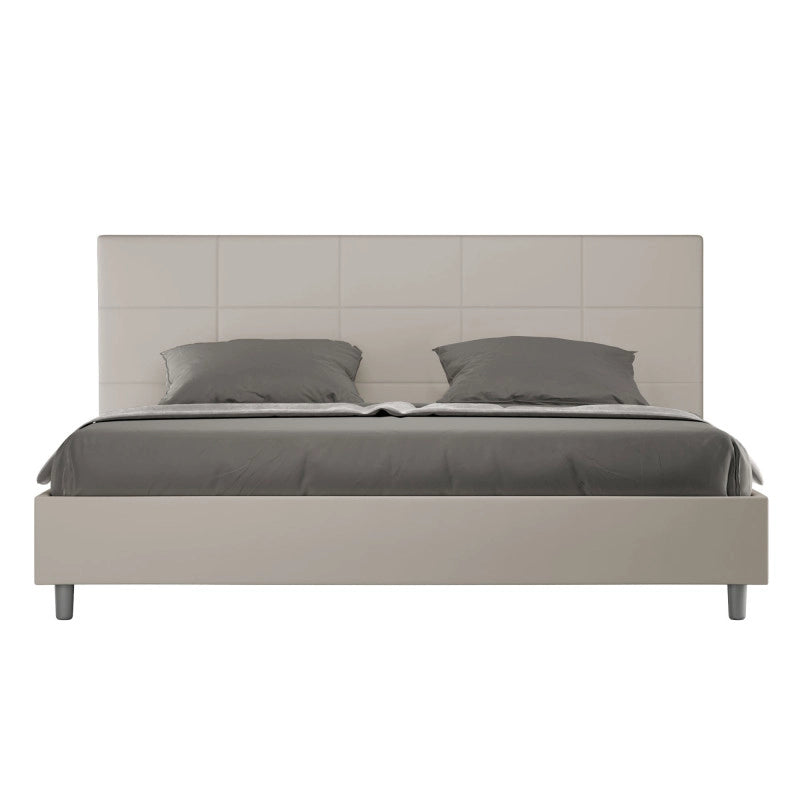 Letto imbottito Matrimoniale 180x210 cm Mika - Similpelle,Tortora,Contenitore