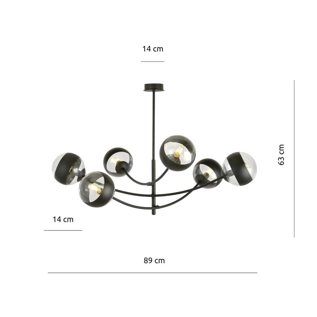 Lampadario Emibig Hunter 6xE14 nero/vetro trasparente