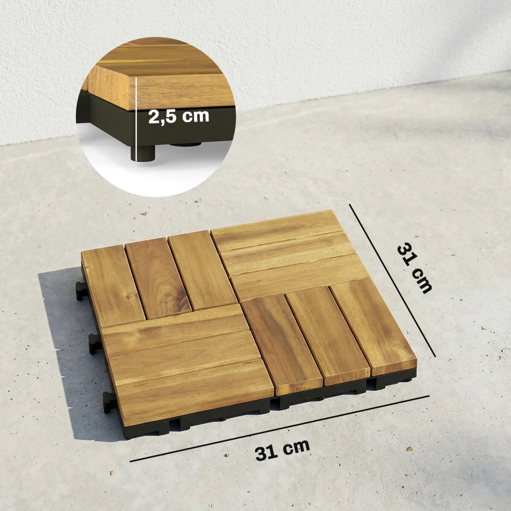 Set 10 Pezzi Piastrelle Legno Giardino Esterno 31x31 cm ¨C zephmum ¨C Antiscivolo Naturale