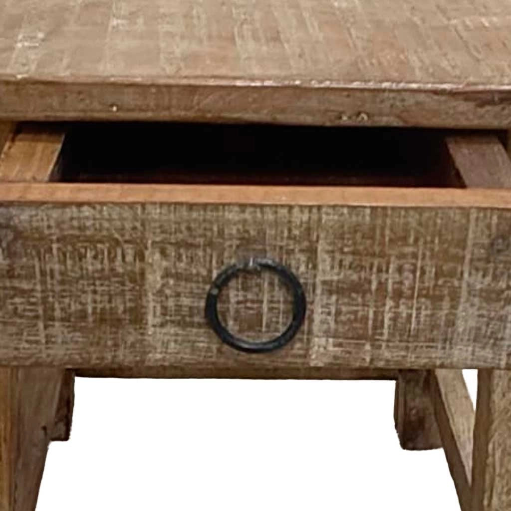Sgabello con cassetto in legno con finitura artigianale marrone 25x25x29 h cm