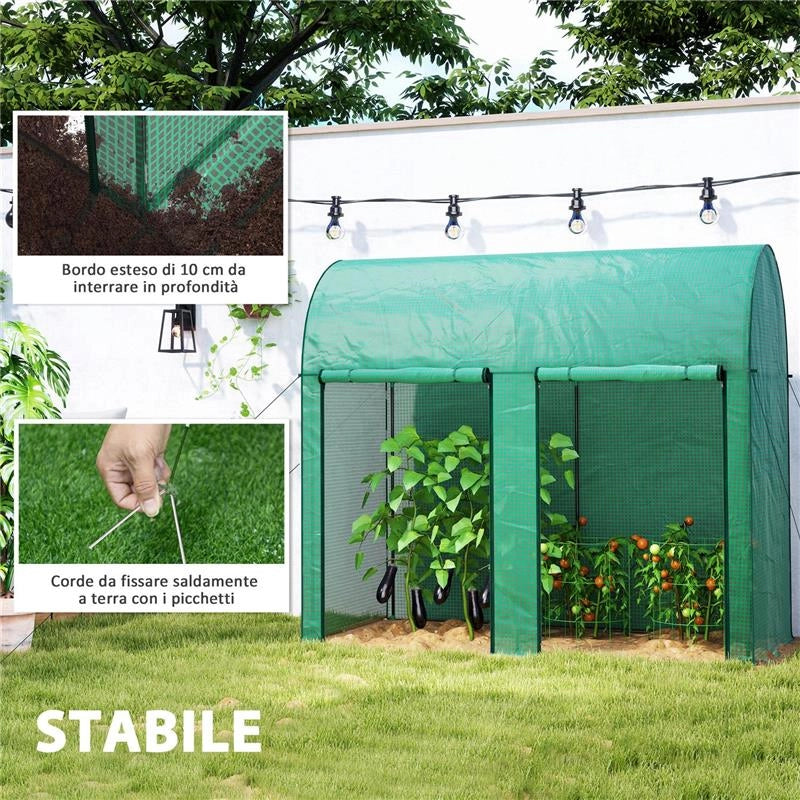 SERRA DA GIARDINO DA 2 M¦, 2 PORTE AVVOLGIBILI, COPERTURA IN PE 140G/M¦ ANTI-UV, 2X1X1.78M, VERDE