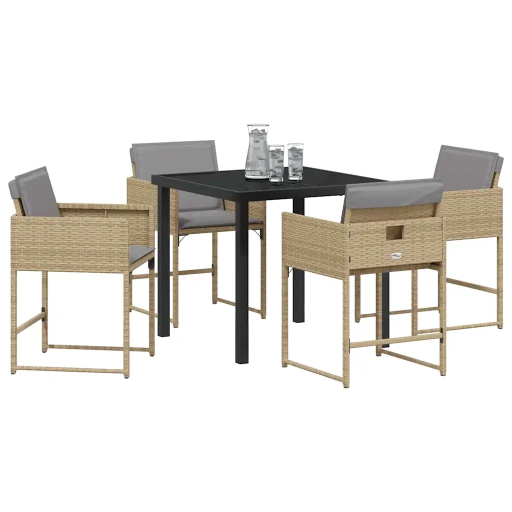 Set da Pranzo per Giardino con cuscino 5 pcs Beige polyrattan 3380028