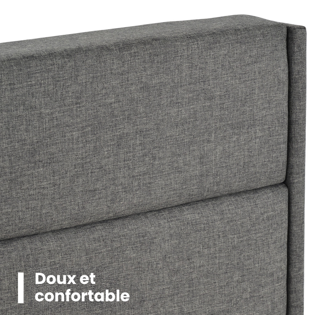 Letto Singolo 90×200 cm; 1 Posto con Testiera Imbottita; senza Materasso; in Lino; Grigio Scuro