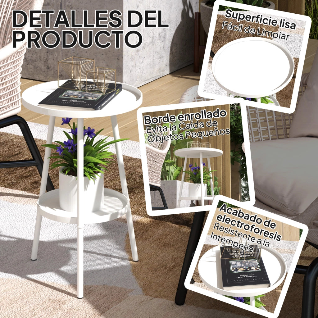 Tavolino da Giardino Rotondo 2 Livelli con Vassoio ¨C zephmum ¨C Bianco ?32x51 cm
