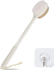 Rugborstel per doccia, set di spazzole umide e secche con manico lungo, spazzola del corpo con setole naturali, spazzola esfoliante per rimuovere cellule epidermiche morte, prevenzione della cellulite (bianco ivo)