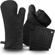 Set di salviette e sottopiani in cotone extra soffice e lavabile, resistente al calore fino a 250 °C con sottopiani in silicone per cucina e cottura (nero)