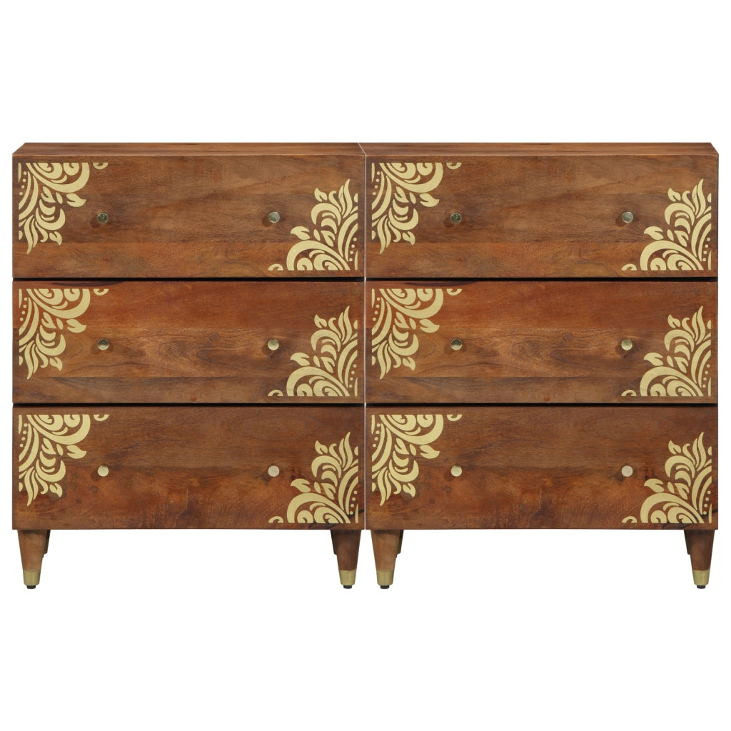 Credenze 2 pz Marrone Miele 60x33.5x75 cm Legno massello di mango