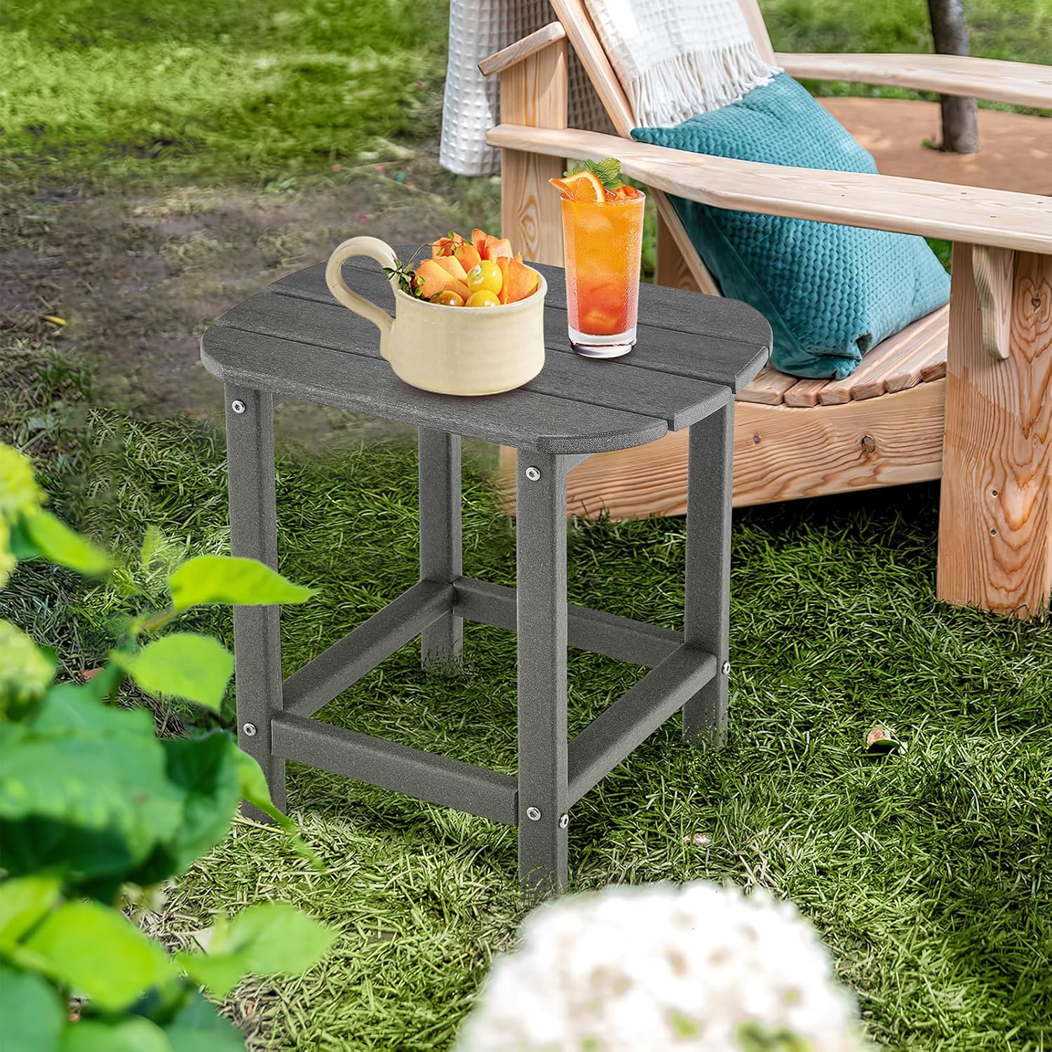 Set di 2 Tavolini Laterale Giardino, Tavolo Esterno Rettangolare in Legno, per Giardino Esterno Piscina, Portata 91 kg