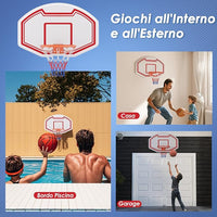 Tabellone Basket a Muro Interno ed Esterno, Canestro da Basket a Parete con Tabellone Anti-Rottura da 91 x 61 cm, Rete Resistente e Cerchio Standard da 45 cm