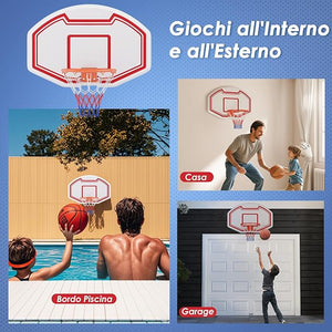 Tabellone Basket a Muro Interno ed Esterno, Canestro da Basket a Parete con Tabellone Anti-Rottura da 91 x 61 cm, Rete Resistente e Cerchio Standard da 45 cm